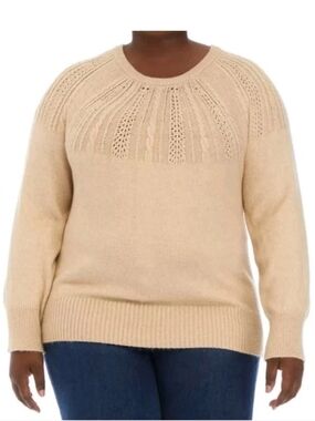 Chaps Yoked Cable Knit Raglan Sweater Woman Plus 2X Sesame Neutral Preppy Nwot